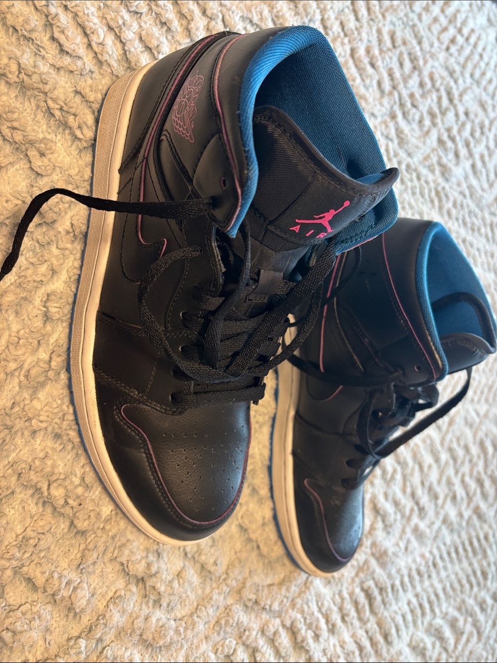 Nike Air Jordan Black mid Sneakers with Pink and Blue Accents